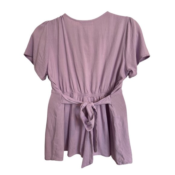 Heartherly Liliac Button Up Tie Back Size 2X V Neck Short Sleeve Stretchy Blouse - Picture 2 of 7